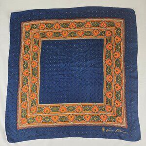 Anne Klein 100% Silk Blue and Orange Patterned Square Scarf Vintage